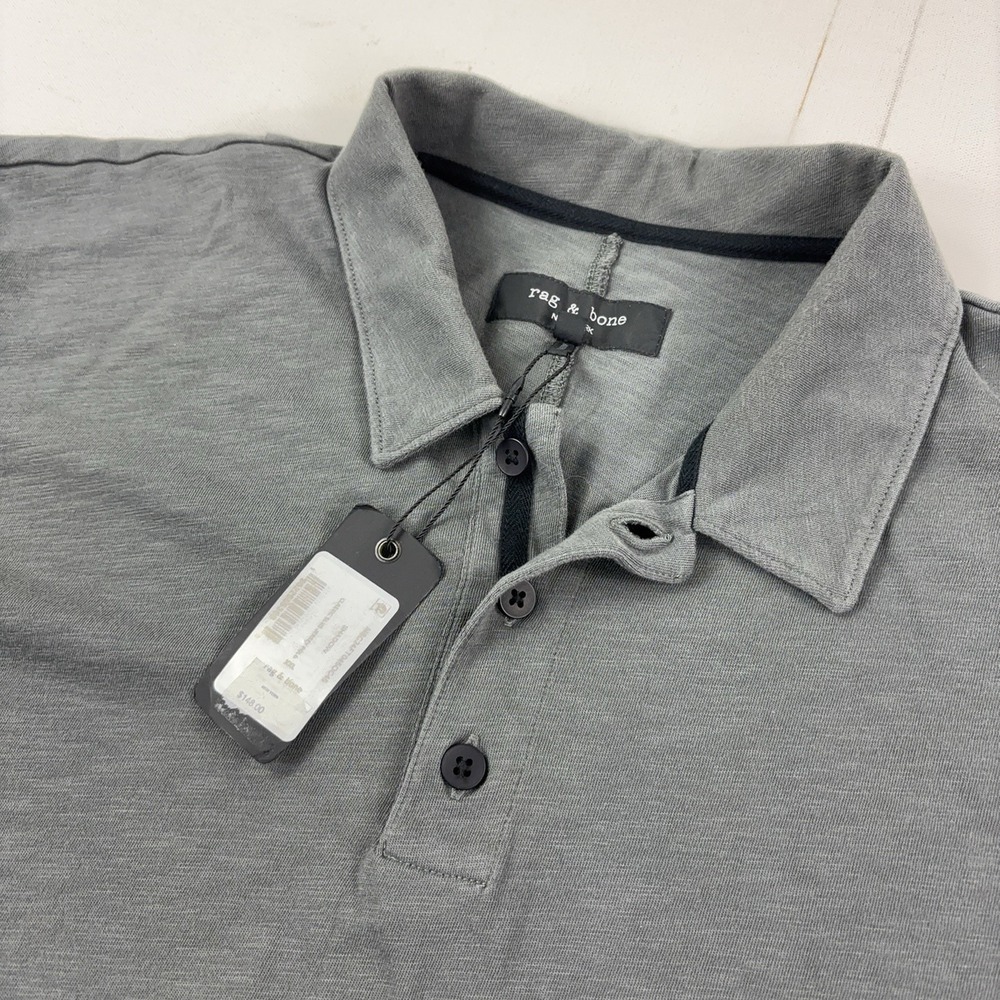 Rag & Bone Polo Shirt Mens 2XL Gray Cotton Jersey Lightweight Short Sleeve